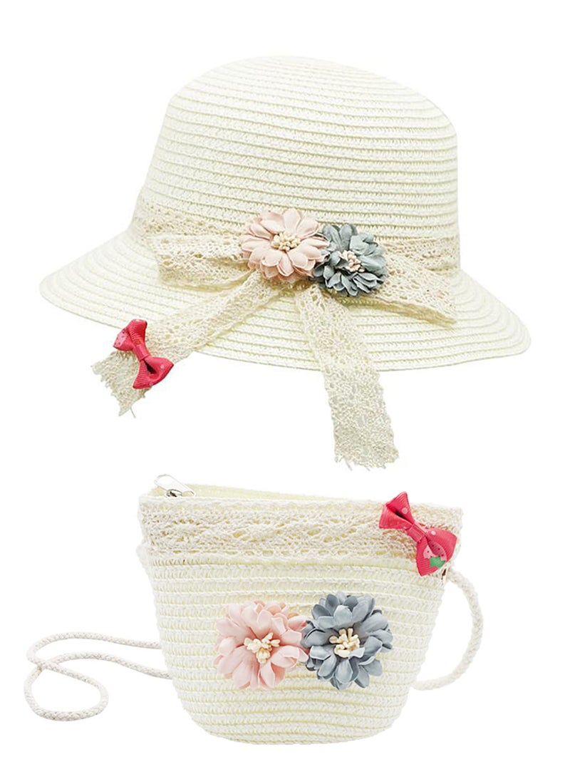 Bienvenu Straw Hats Kids Sun Hats Summer Beach Hats Straw Party Hat Set,White - Image 1